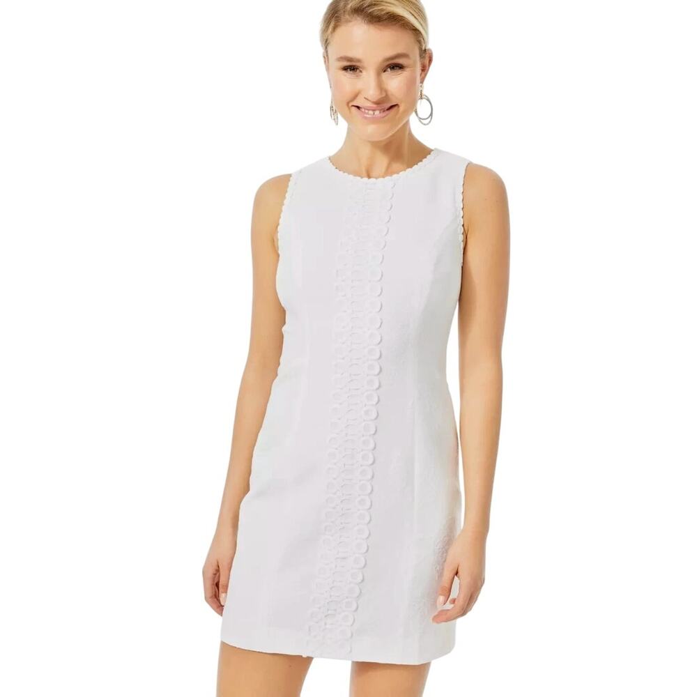 Lilly Pulitzer MILA STRETCH SHIFT DRESS White Turtle Pucker Jacquard Size 12